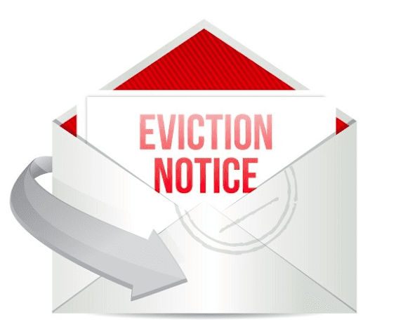 Artwork of letter with red lettered "Eviction Notice" title
